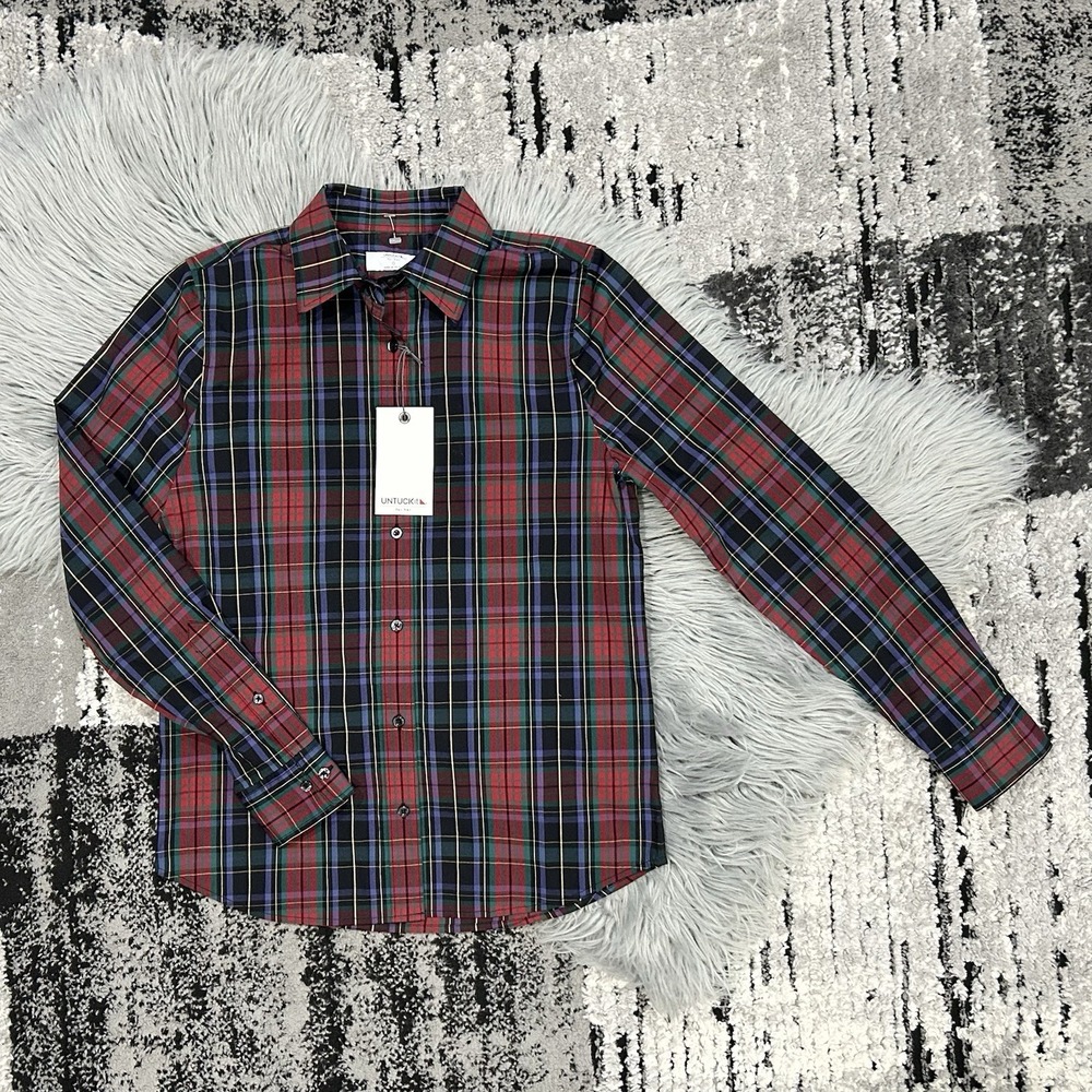 Untuckit For Her Regular Fit Long Sleeve Button Up Collar Plaid Top Size 0 NWT